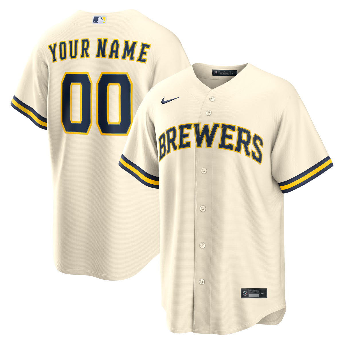 Milwaukee Brewers Nike Cream Home Replica Custom Jersey