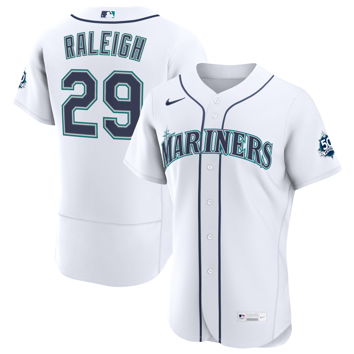 Seattle Mariners Cal Raleigh Nike White Home 50th Season Authentic Jersey