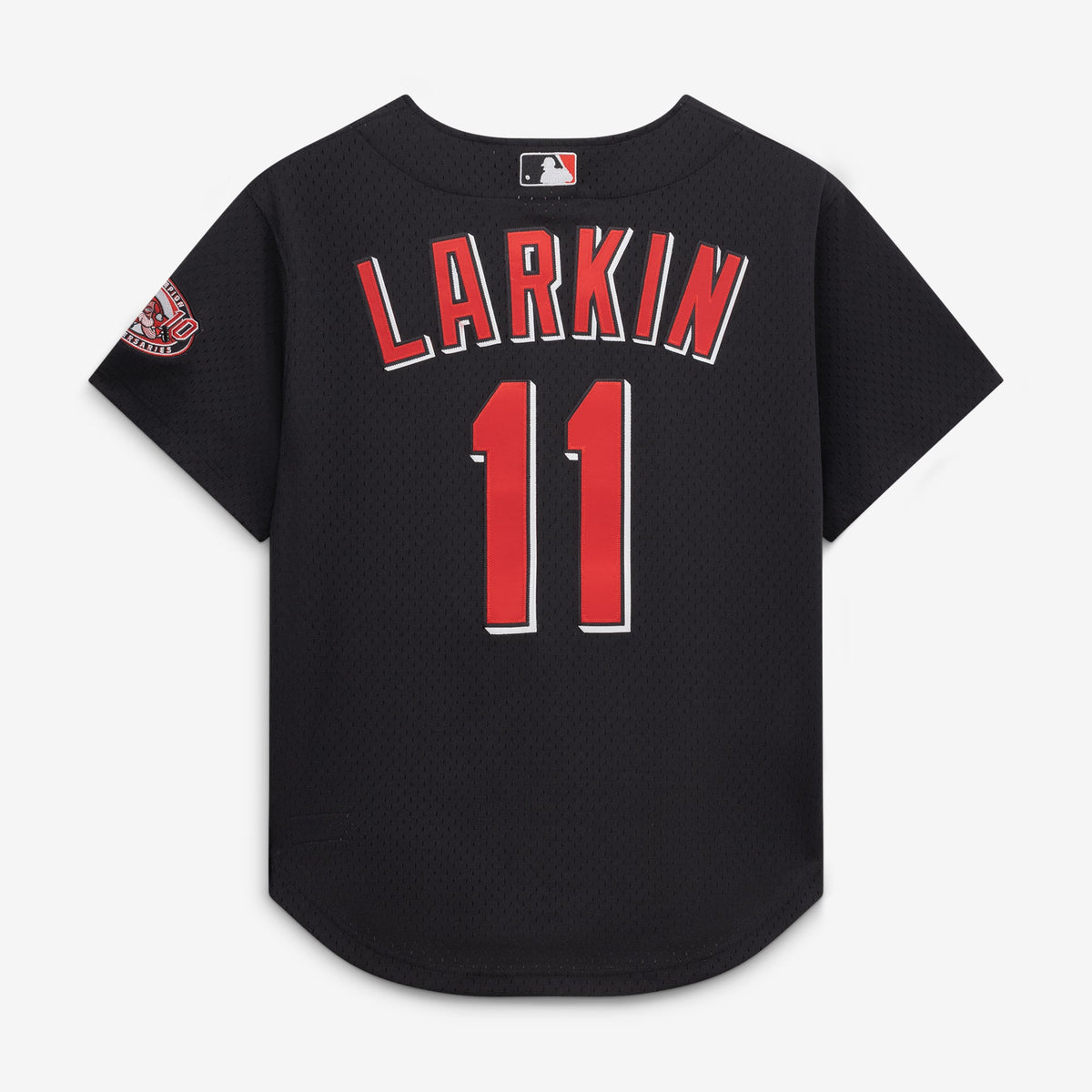 Cincinnati Reds Barry Larkin Mitchell & Ness Black Cooperstown Collection Mesh Batting Practice Button-Up Jersey