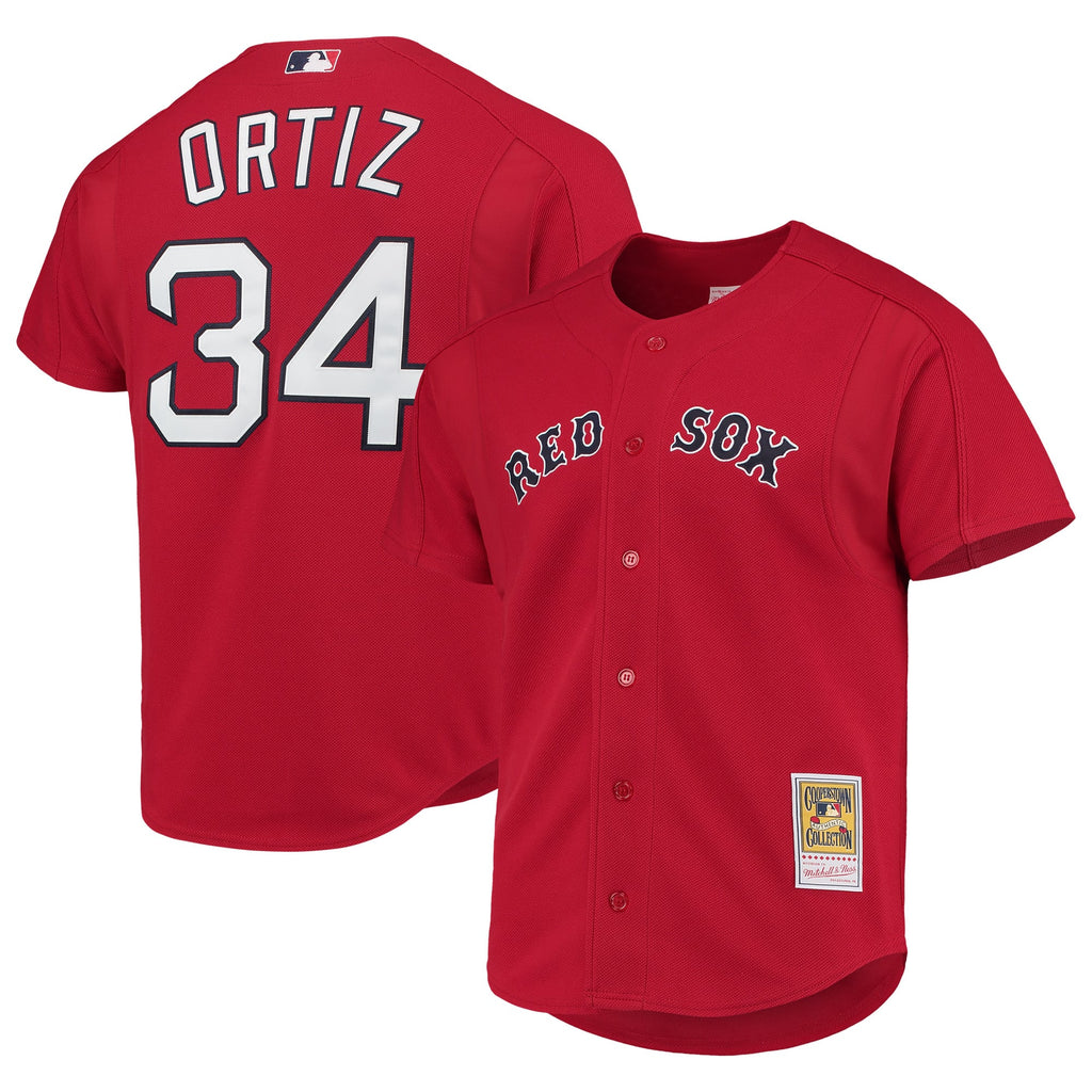 Boston Red Sox David Ortiz Mitchell & Ness Red Cooperstown Collection Mesh Batting Practice Button-Up Jersey