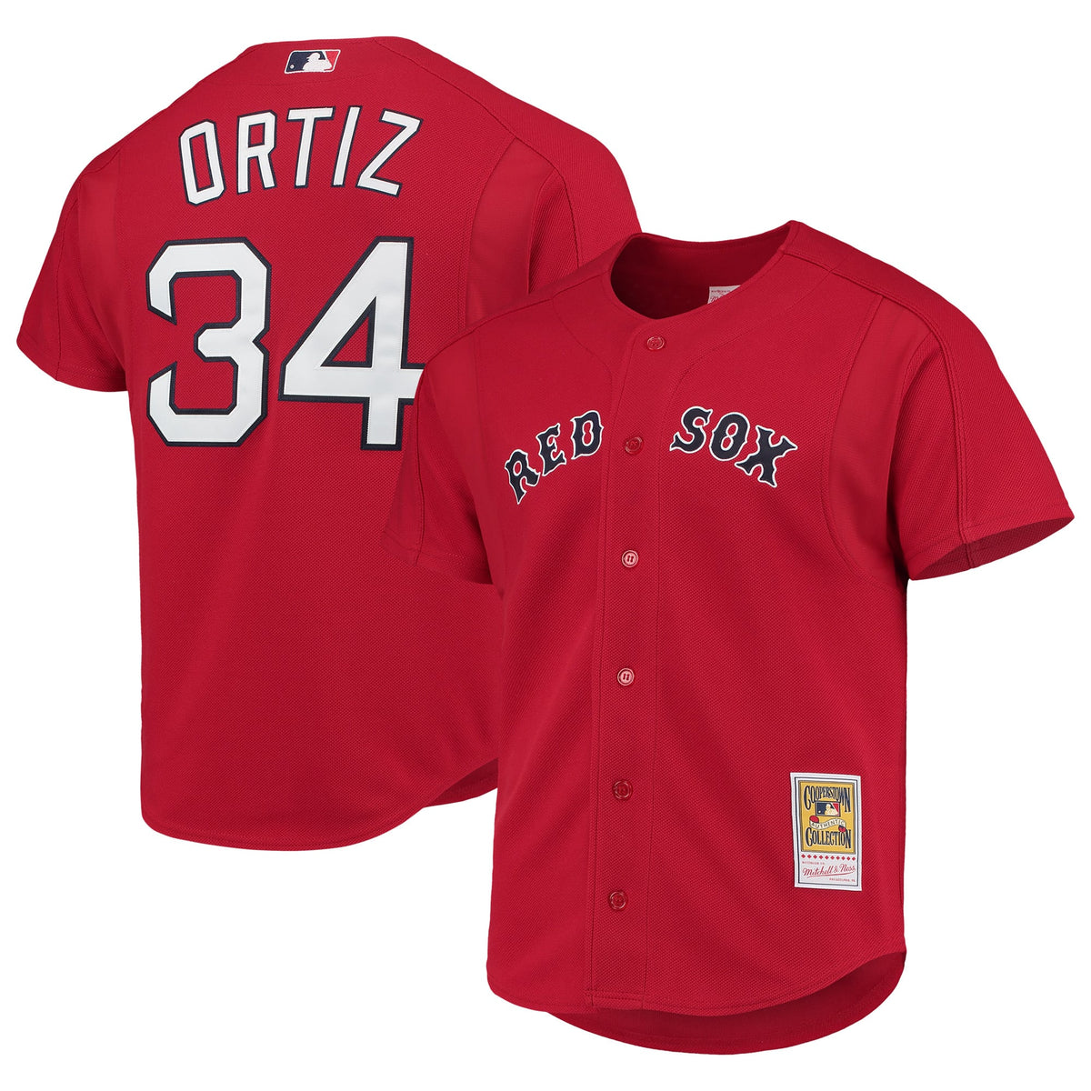 Boston Red Sox David Ortiz Mitchell & Ness Red Cooperstown Collection Mesh Batting Practice Button-Up Jersey