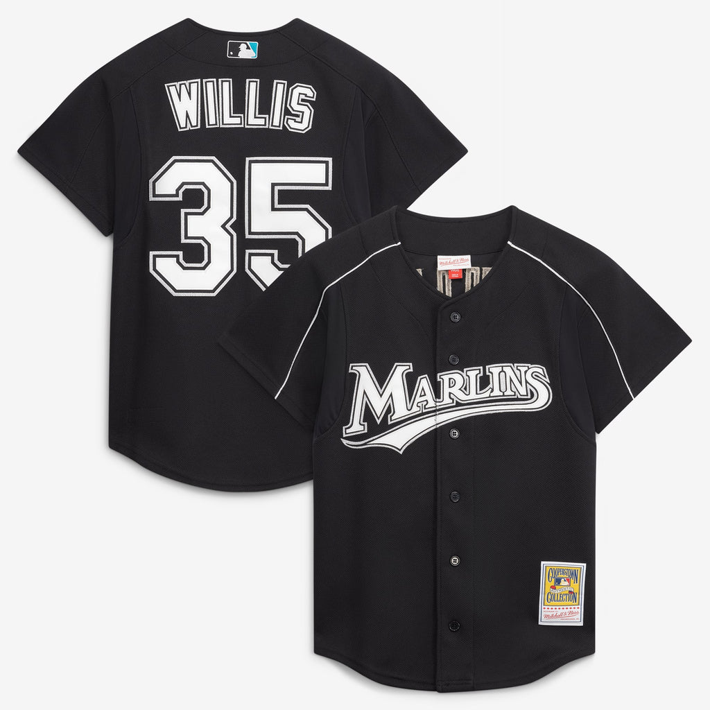 Florida Marlins Dontrelle Willis Mitchell & Ness Black Cooperstown Collection Mesh Batting Practice Button-Up Jersey