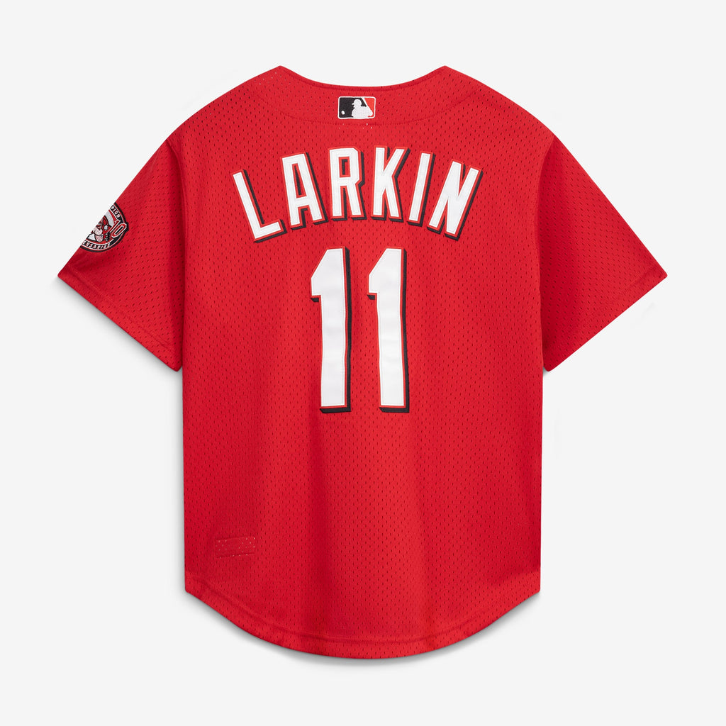 Cincinnati Reds Barry Larkin Mitchell & Ness Black Cooperstown Collection Mesh Batting Practice Button-Up Jersey
