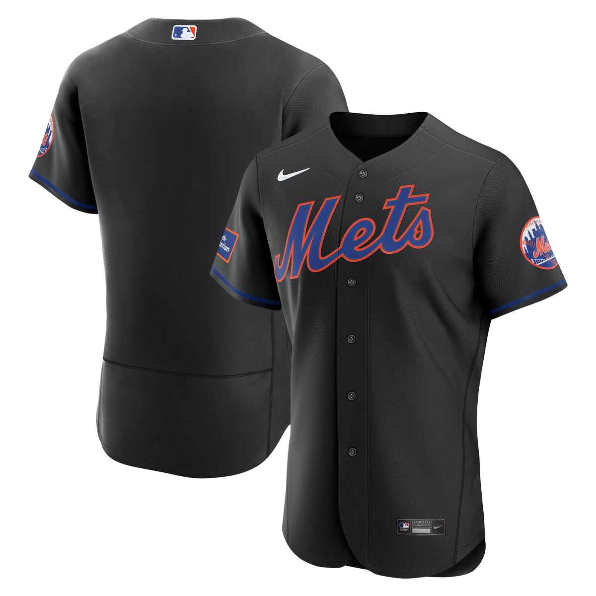 New York Mets Nike Black Alternate Sponsor Patch Authentic Jersey