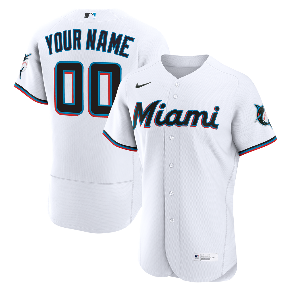 Miami Marlins Nike White Home Authentic Custom Jersey