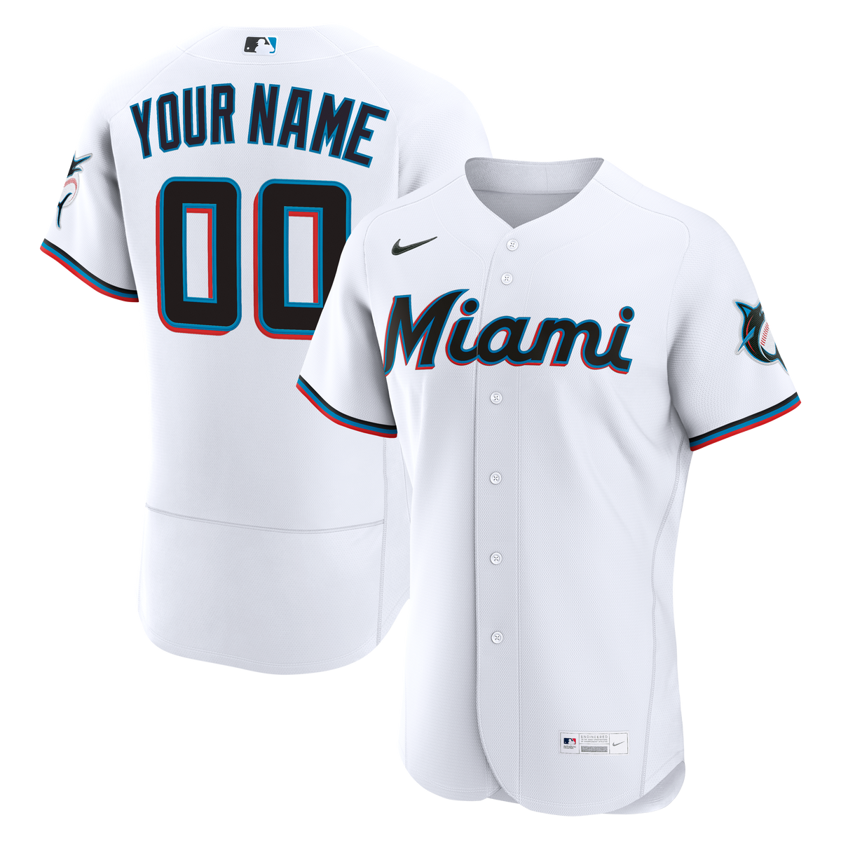 Miami Marlins Nike White Home Authentic Custom Jersey