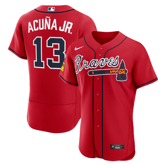 Atlanta Braves Ronald Acuña Jr. Nike Red Alternate Authentic Sponsor Patch Jersey