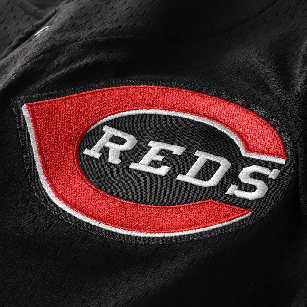 Cincinnati Reds Barry Larkin Mitchell & Ness Black Cooperstown Collection Mesh Batting Practice Button-Up Jersey