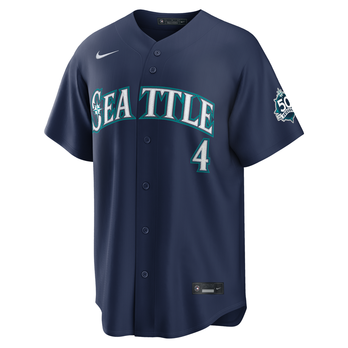 Seattle Mariners Colt Emerson Nike Navy Road 50th Season Anniversary Patch Stadium Jersey