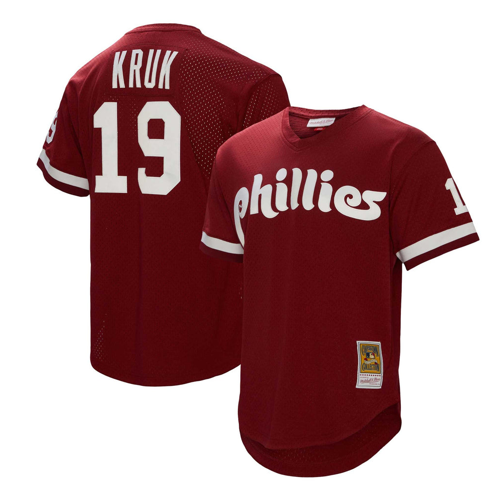 Philadelphia Phillies John Kruk Mitchell & Ness Burgundy Big & Tall Cooperstown Collection Mesh Batting Practice Jersey