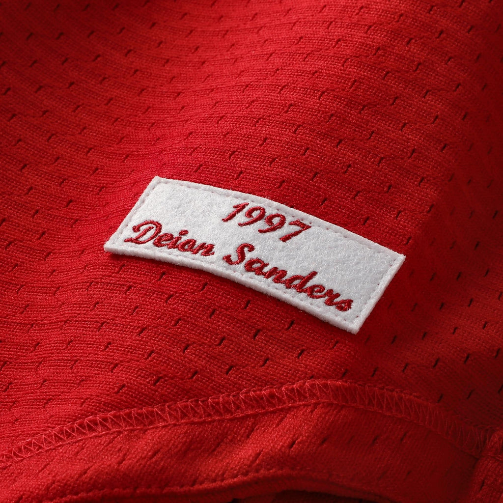 Cincinnati Reds Deion Sanders Mitchell & Ness Red Cooperstown Mesh Batting Practice Button-Up Jersey