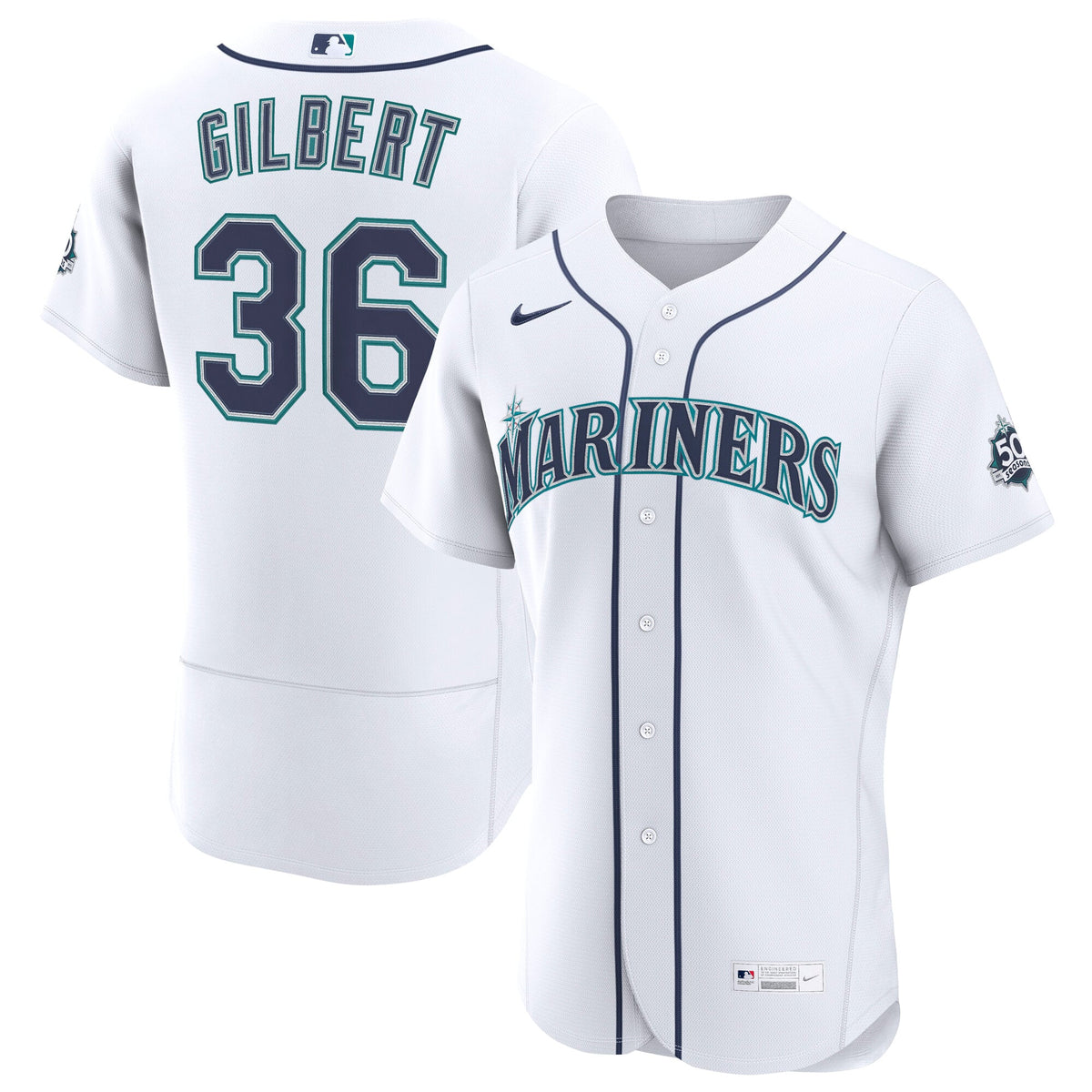 Seattle Mariners Logan Gilbert Nike White Home 50th Season Authentic Jersey