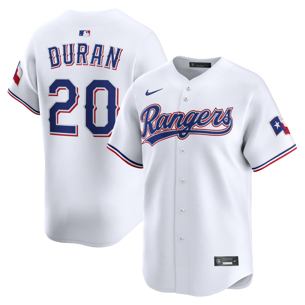 Texas Rangers Ezequiel Duran Nike White Home Limited Player Jersey