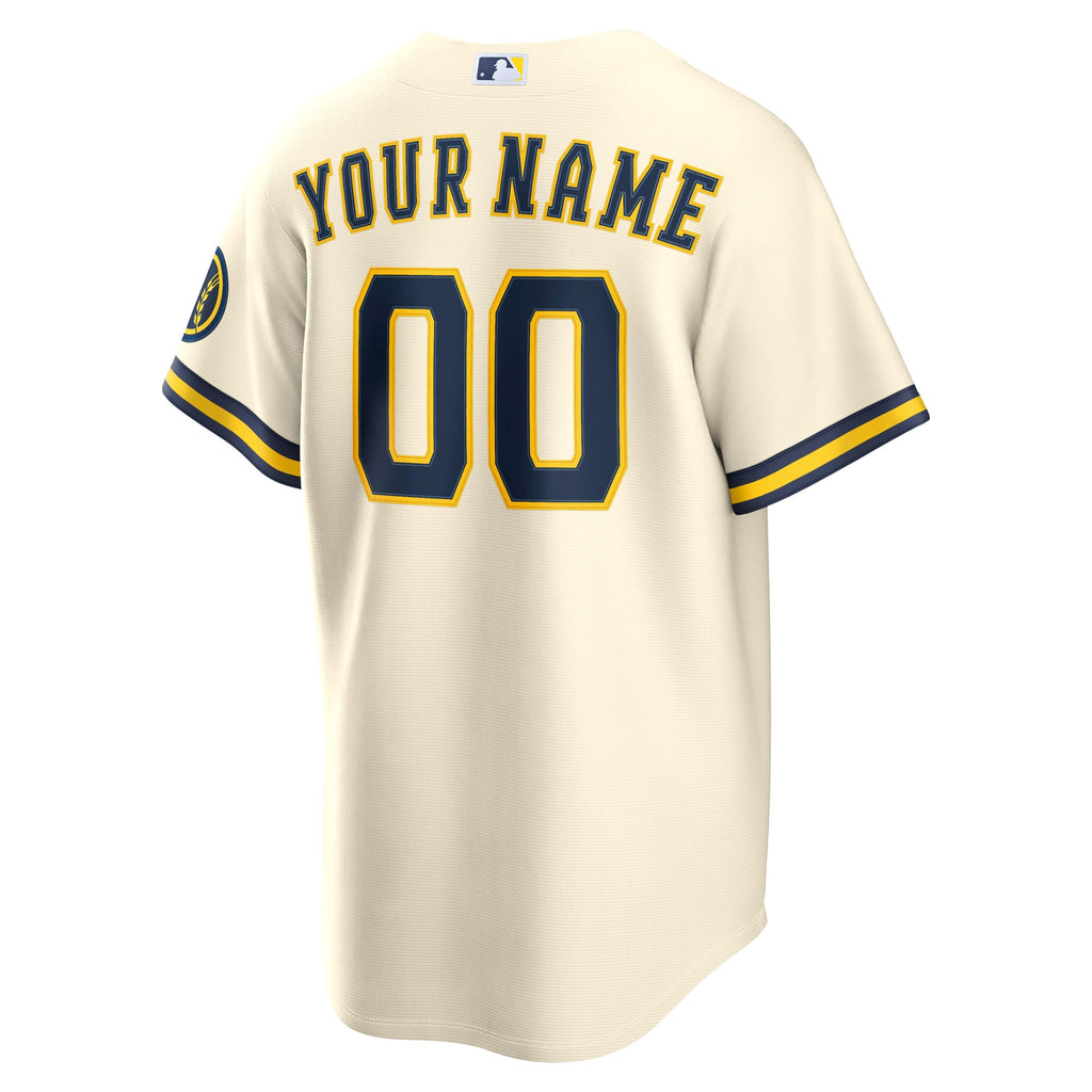 Milwaukee Brewers Nike Cream Home Stadium Custom Jersey