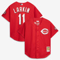 Cincinnati Reds Barry Larkin Mitchell & Ness Red Throwback Cooperstown Mesh Batting Practice Jersey