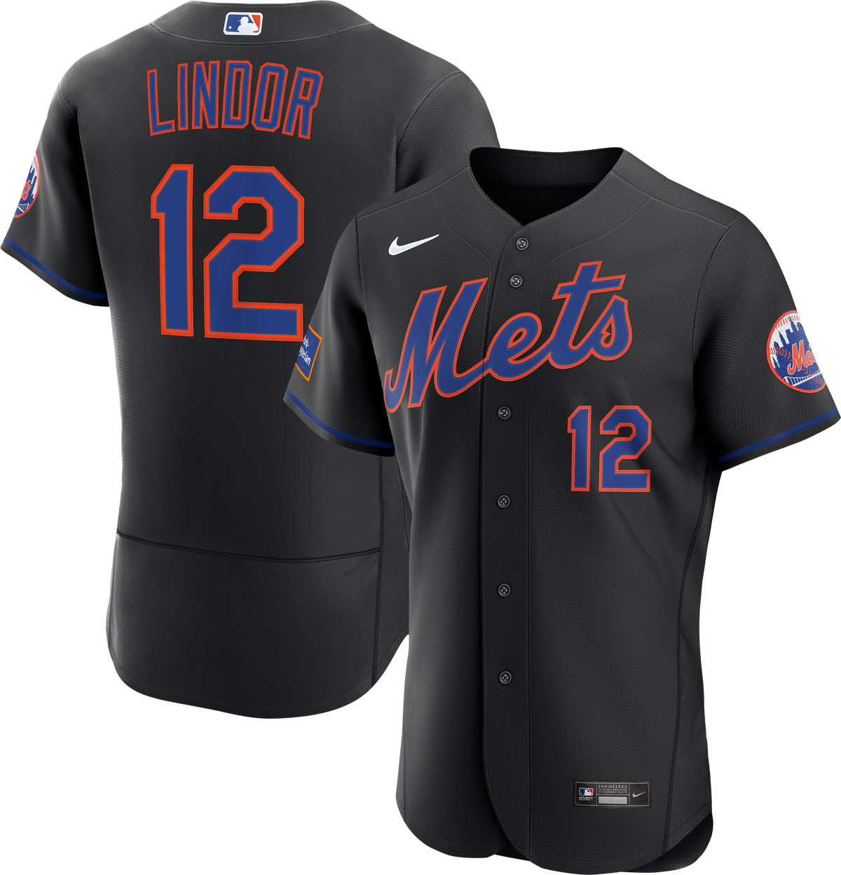 New York Mets Francisco Lindor Nike Black Alternate Authentic Sponsor Patch Jersey