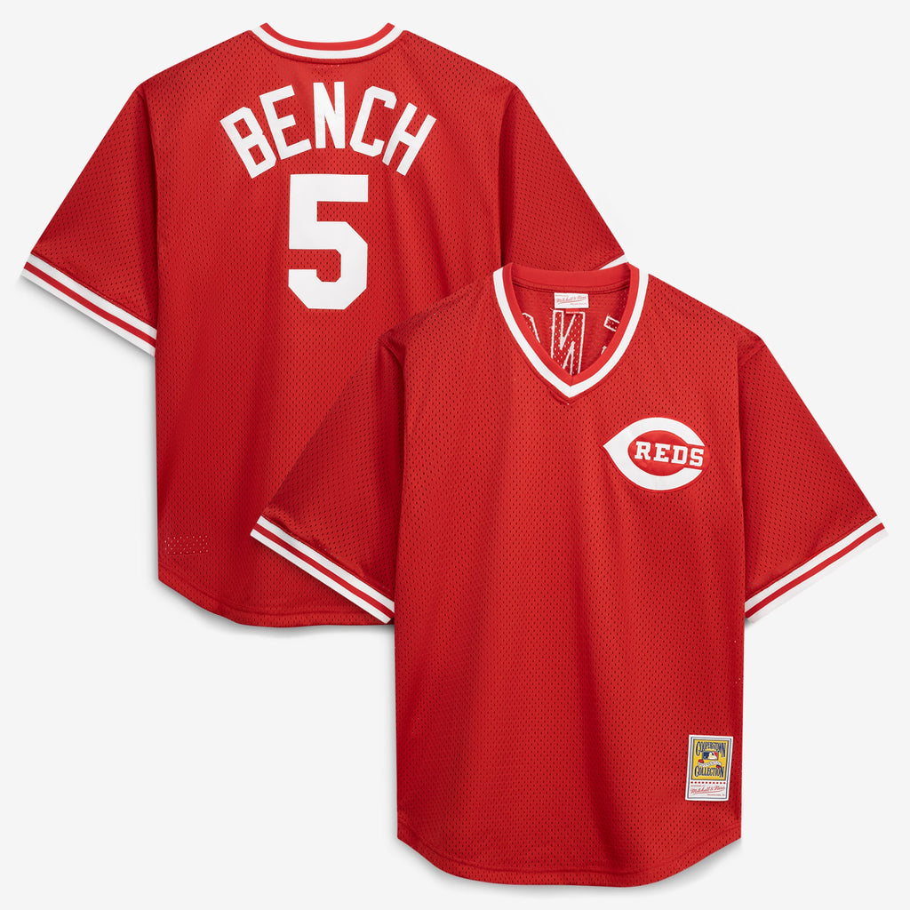 Cincinnati Reds Johnny Bench Mitchell & Ness Red Cooperstown Collection Big & Tall Mesh Batting Practice Jersey