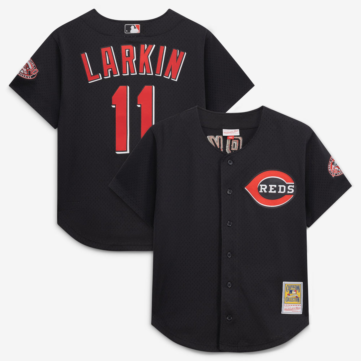 Cincinnati Reds Barry Larkin Mitchell & Ness Red Throwback Cooperstown Mesh Batting Practice Jersey