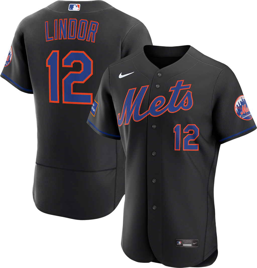 New York Mets Francisco Lindor Nike Black Alternate Authentic Sponsor Patch Jersey
