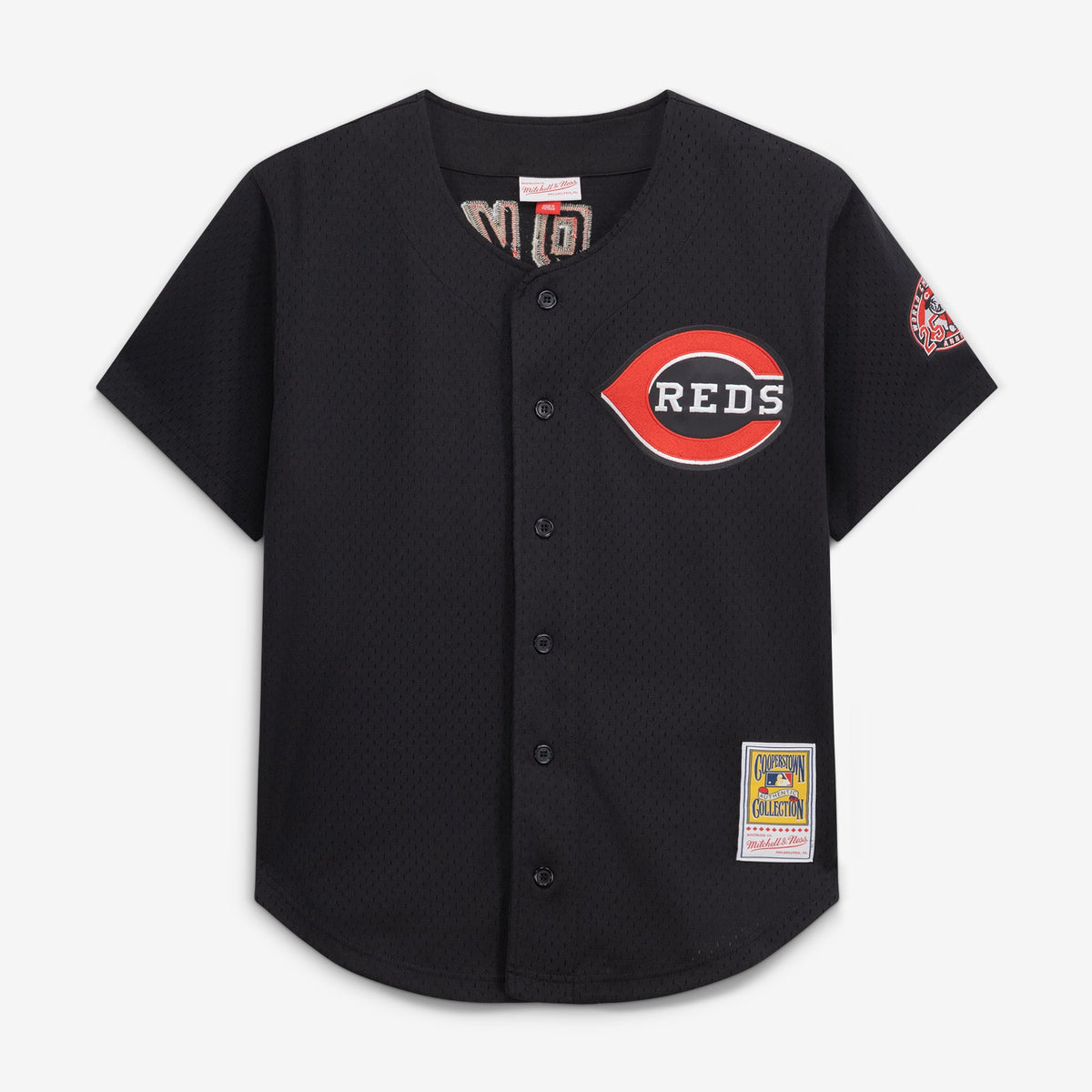Cincinnati Reds Barry Larkin Mitchell & Ness Black Cooperstown Collection Mesh Batting Practice Button-Up Jersey