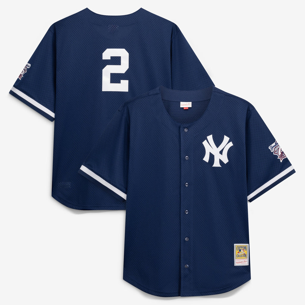 New York Yankees Derek Jeter Mitchell & Ness Navy Cooperstown Collection Mesh Batting Practice Button-Up Jersey