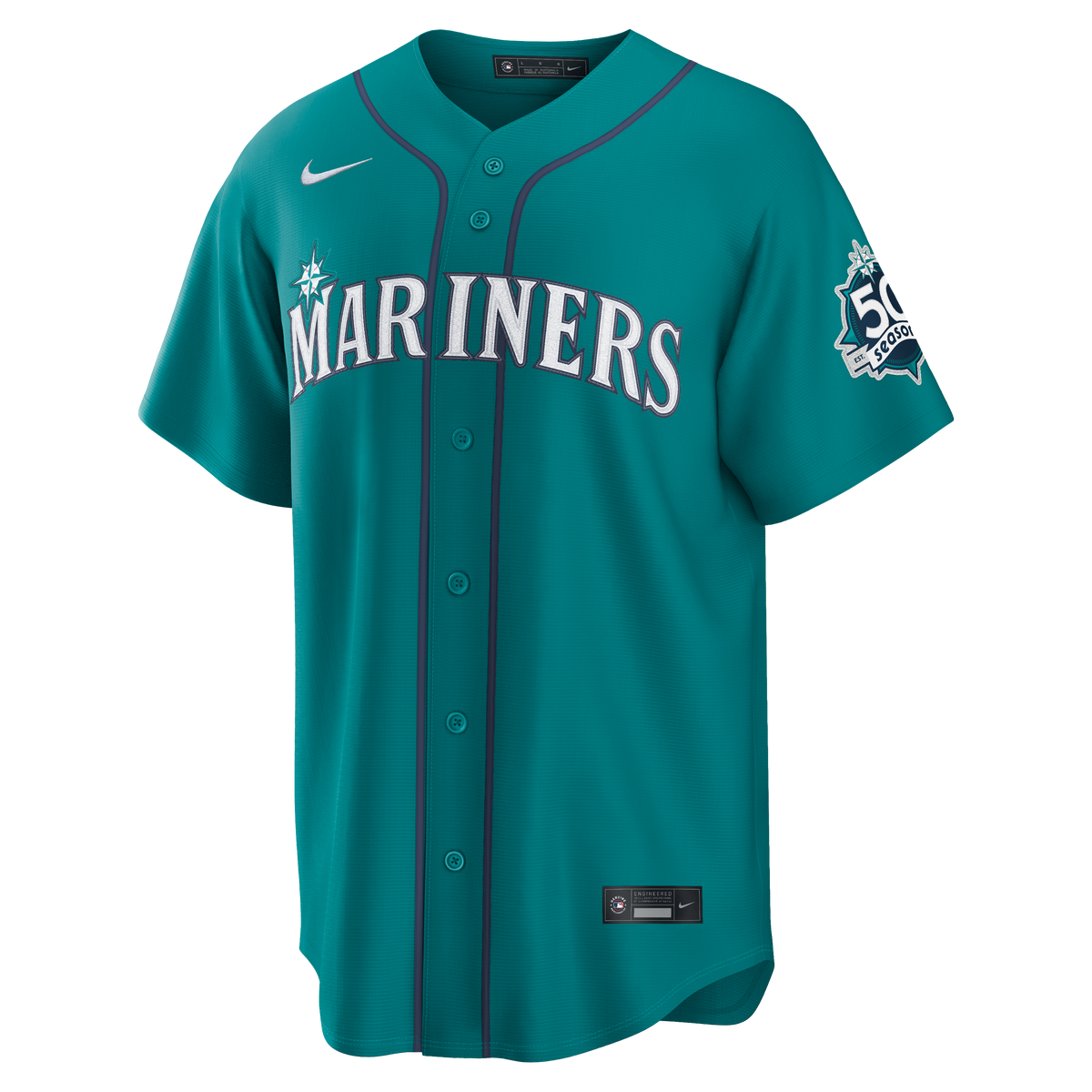 Seattle Mariners Julio Rodríguez Nike White Home Stadium 50th Season Patch Jersey