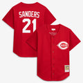 Cincinnati Reds Deion Sanders Mitchell & Ness Red Cooperstown Mesh Batting Practice Button-Up Jersey