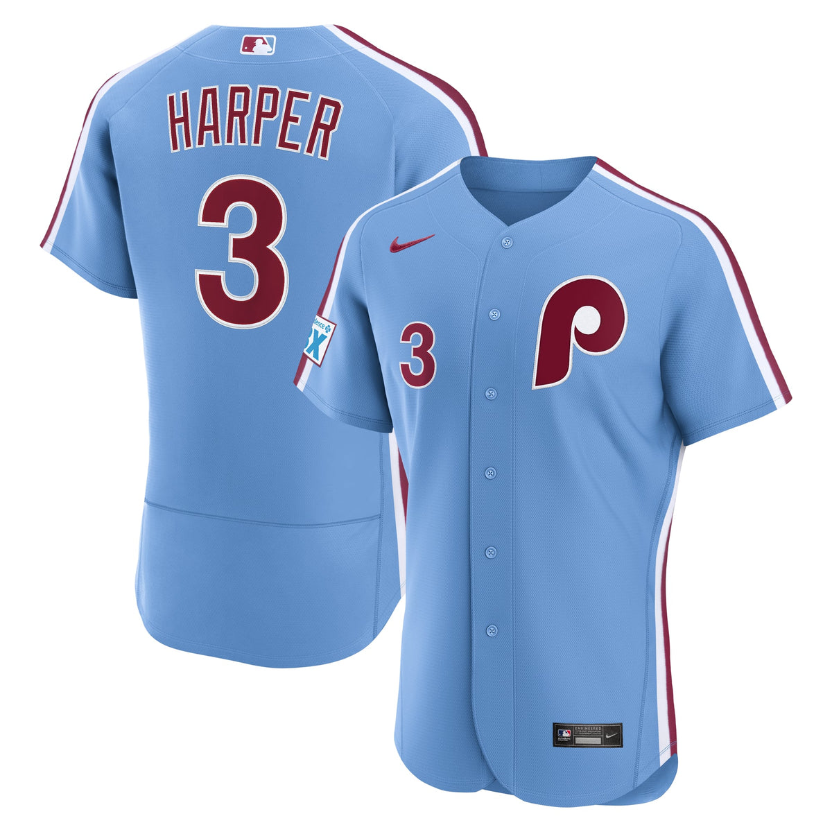 Philadelphia Phillies Bryce Harper Nike Light Blue Alternate Authentic Sponsor Patch Jersey