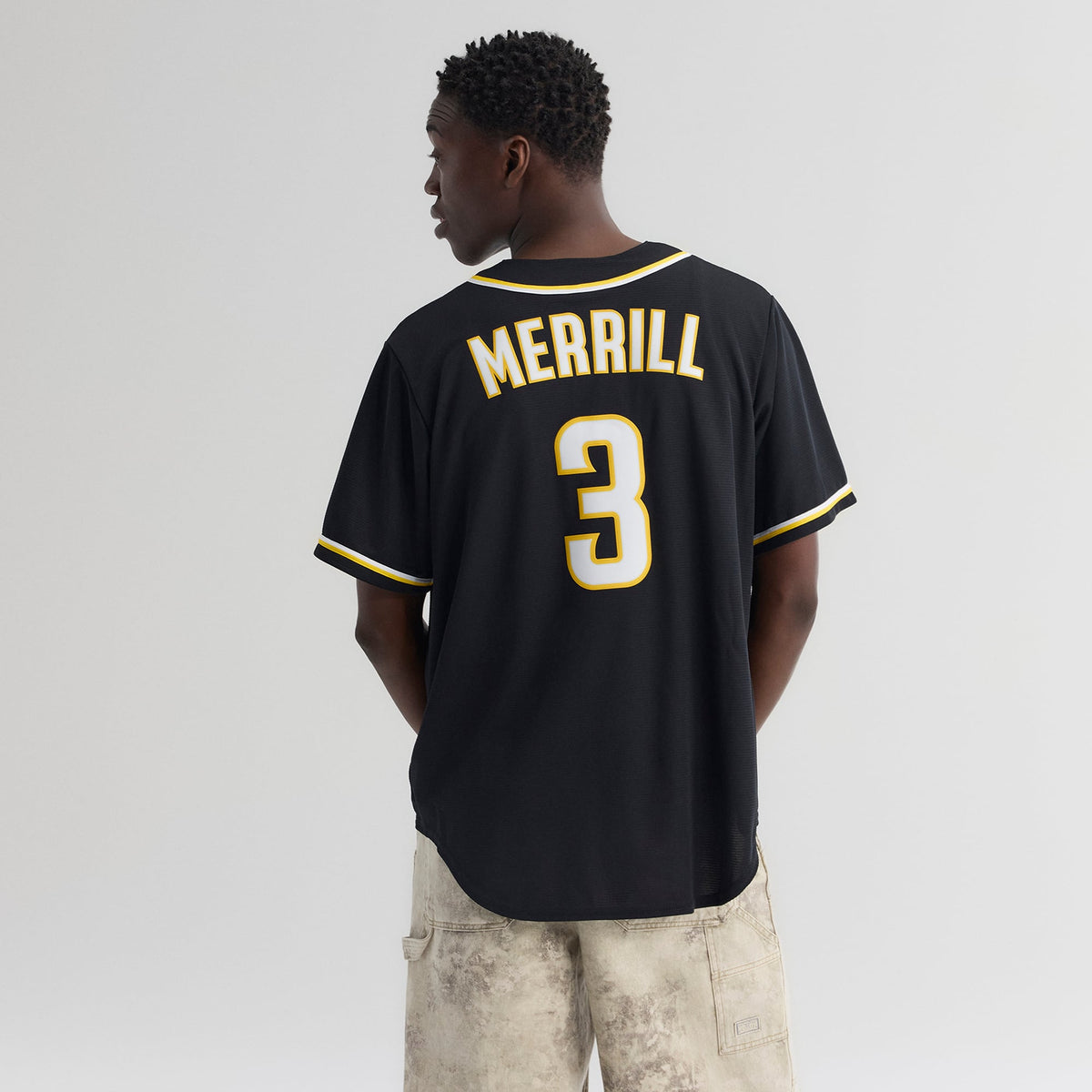 San Diego Padres Jackson Merrill Nike Fashion Replica Black Out Jersey
