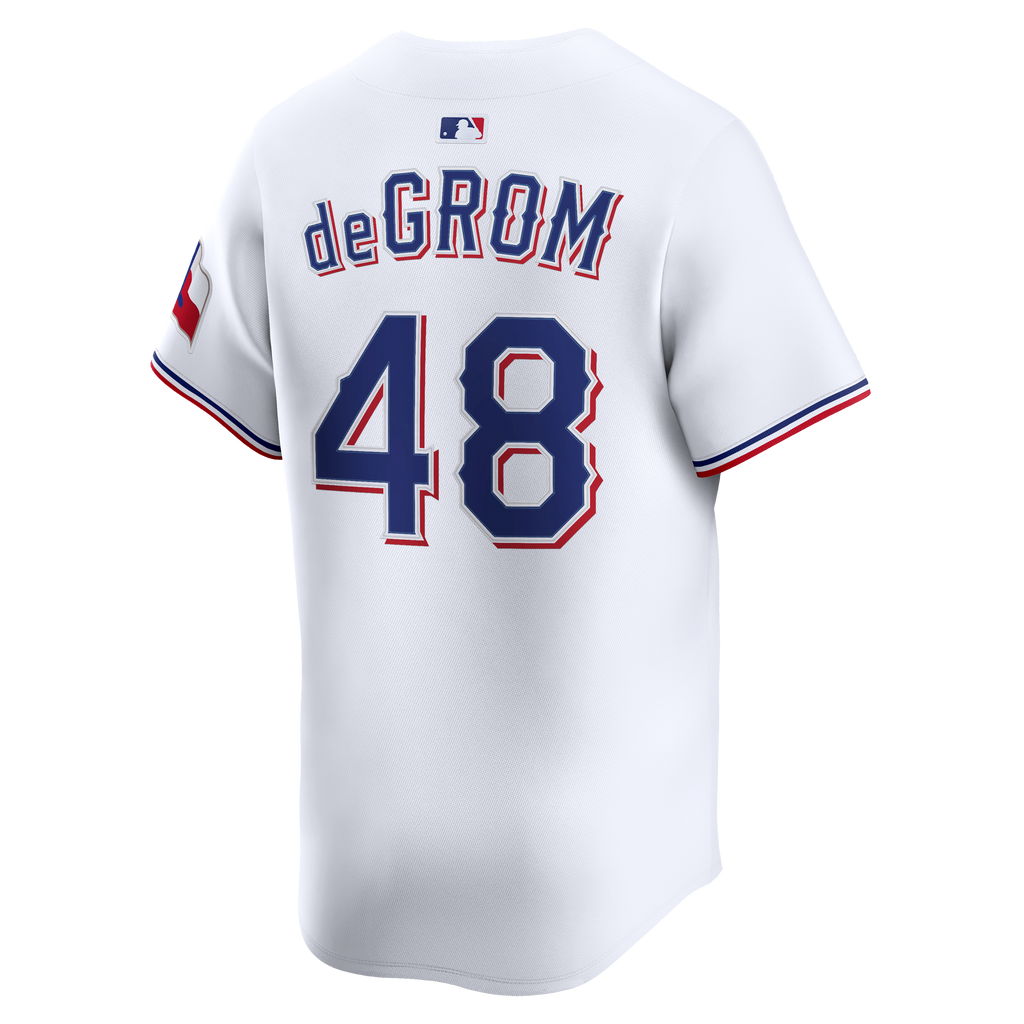 Texas Rangers Jacob deGrom Nike White Home Limited Jersey