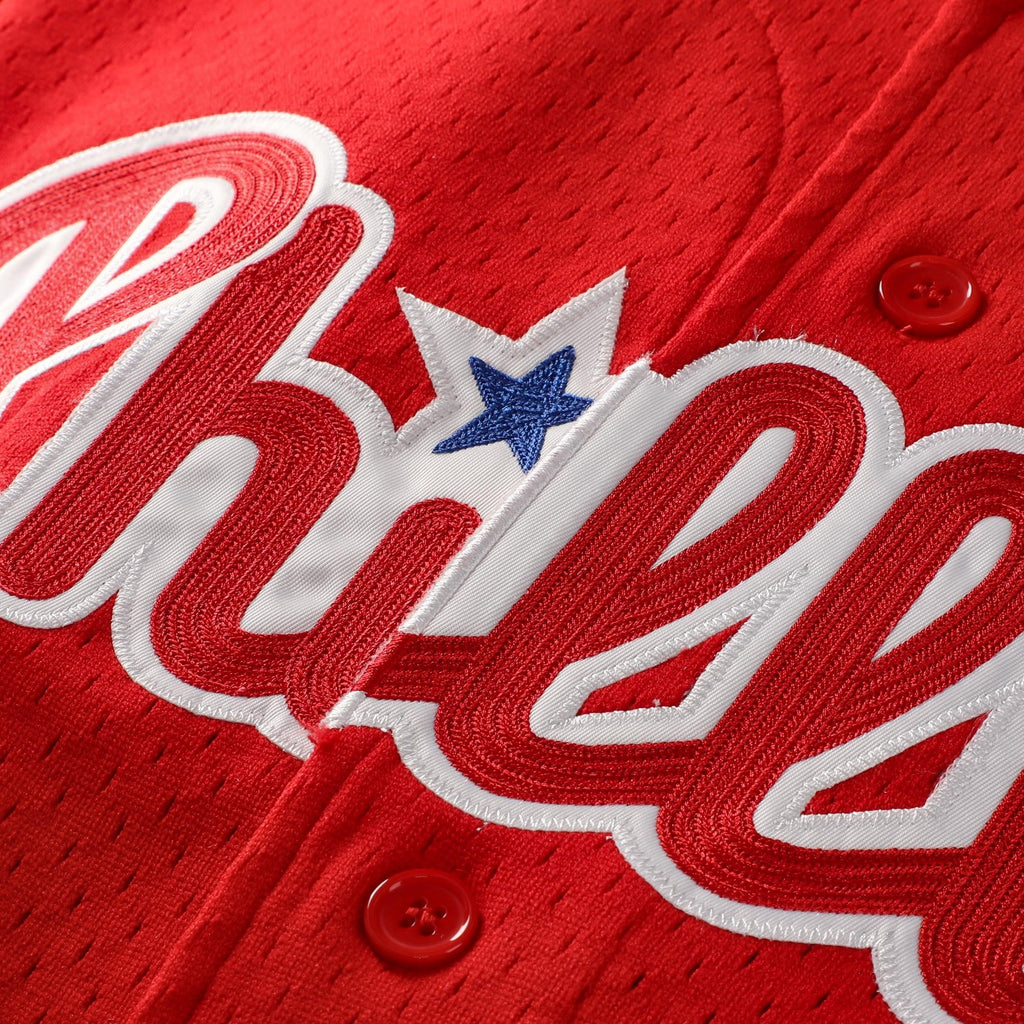 Philadelphia Phillies Jimmy Rollins Mitchell & Ness Red Cooperstown Mesh Batting Practice Button-Up Jersey