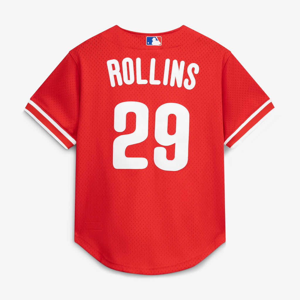 Philadelphia Phillies Jimmy Rollins Mitchell & Ness Red Cooperstown Mesh Batting Practice Button-Up Jersey