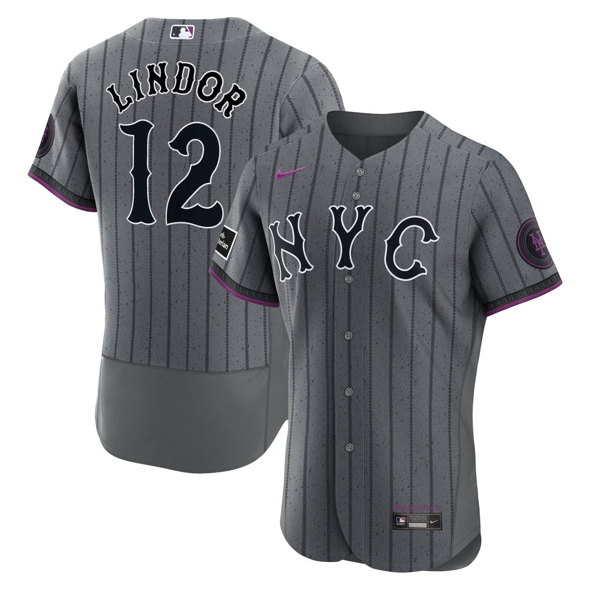New York Mets Francisco Lindor Nike Gray City Connect Authentic Sponsor Patch Jersey