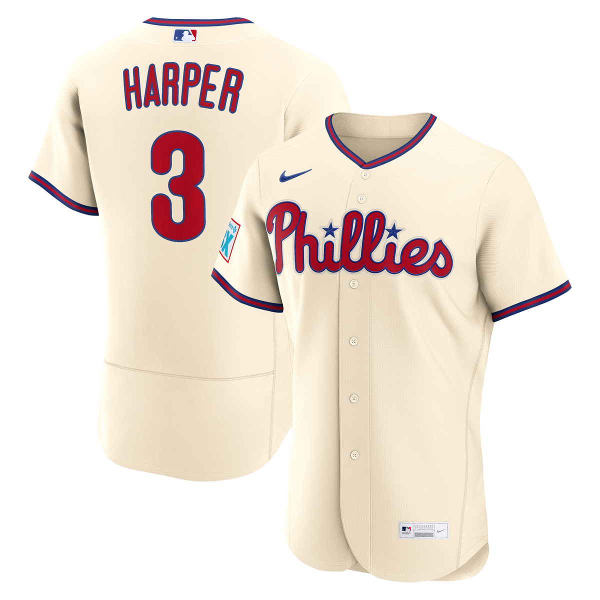 Philadelphia Phillies Bryce Harper Nike White Home Authentic Sponsor Patch Jersey