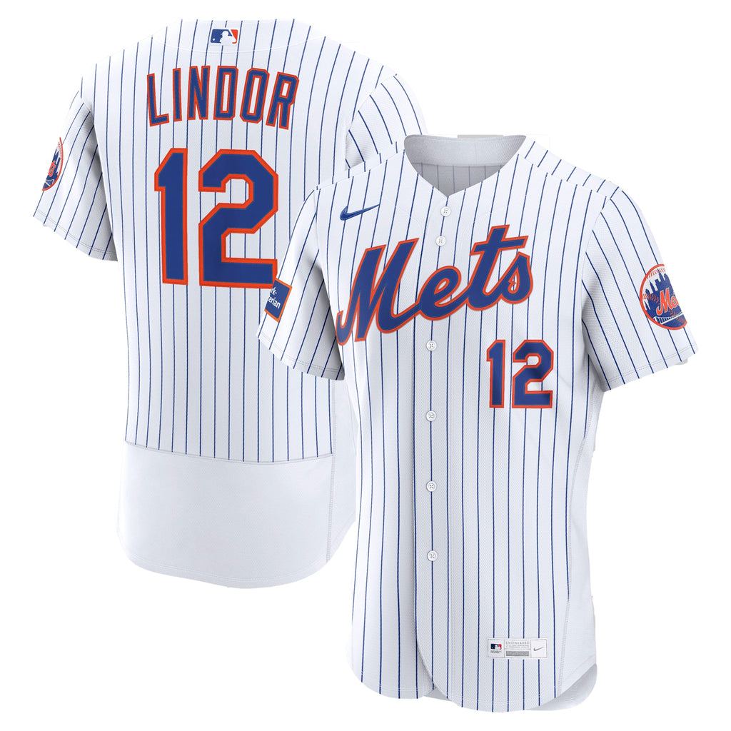 New York Mets Francisco Lindor Nike White Home Authentic Sponsor Patch Jersey