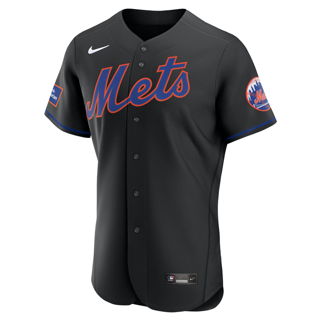 New York Mets Nike Black Alternate Sponsor Patch Authentic Jersey