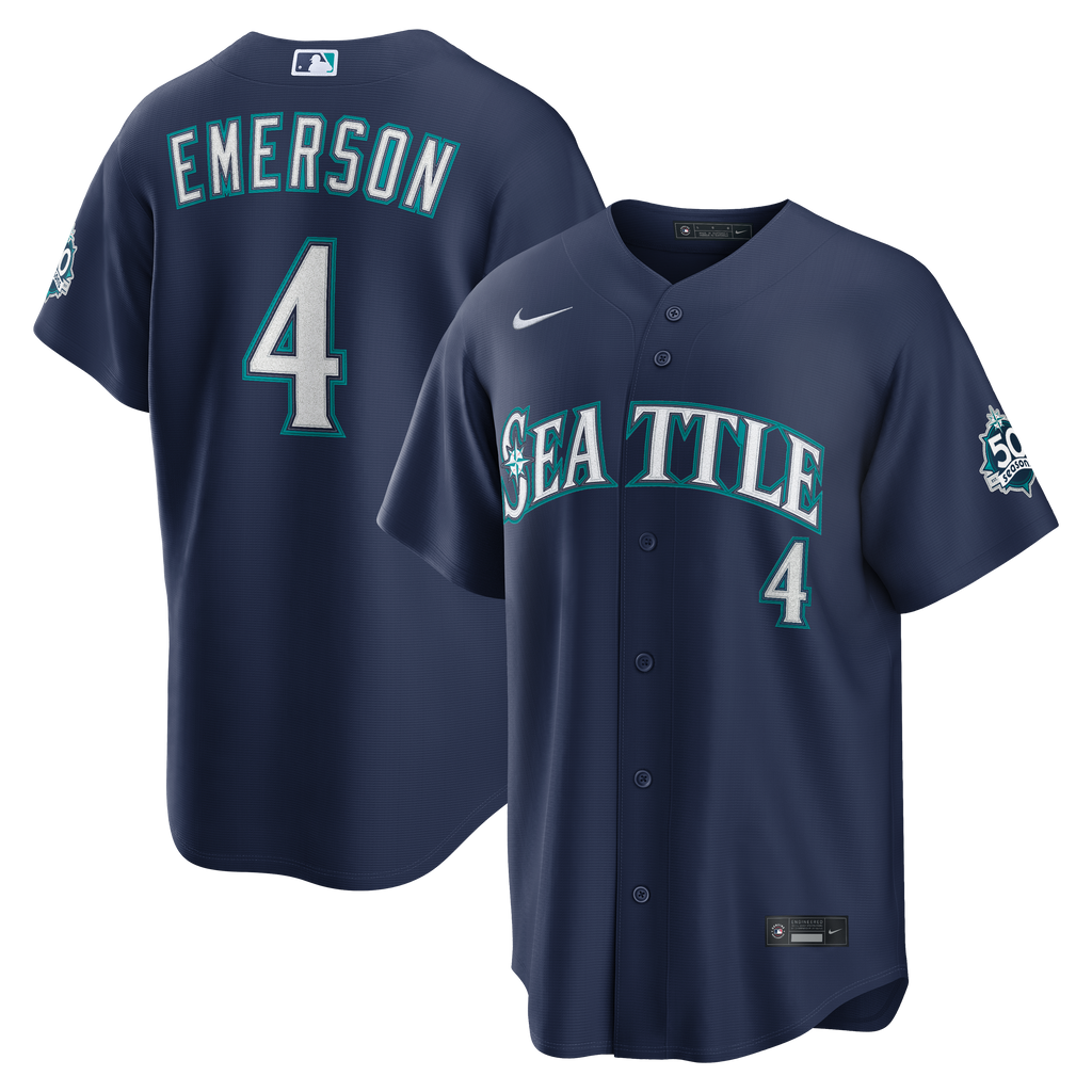 Seattle Mariners Colt Emerson Nike Navy Road 50th Season Anniversary Patch Stadium Jersey
