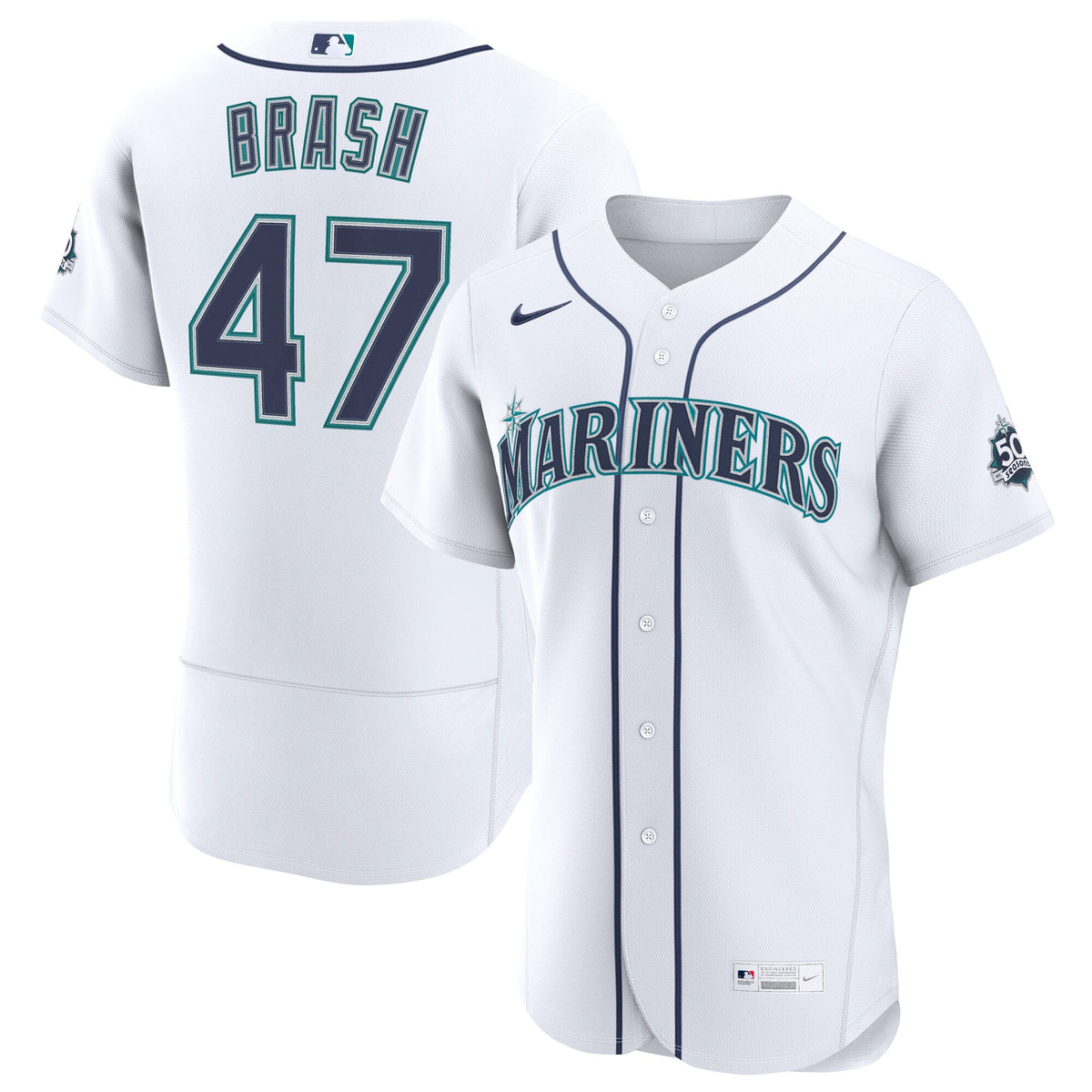 Seattle Mariners Matt Brash Nike White Home 50th Season Authentic Jersey