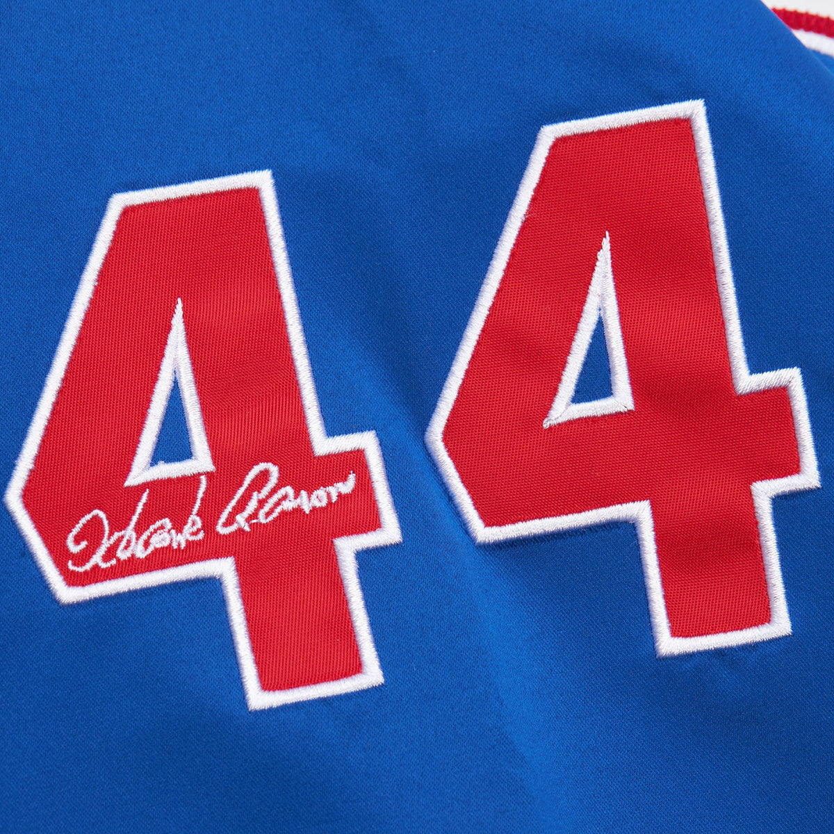 Atlanta Braves Hank Aaron Mitchell & Ness White/Royal Cooperstown Collection Legends Lightweight Satin Raglan Full-Snap Jacket