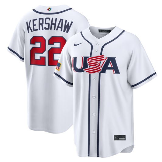 USA Baseball Clayton Kershaw Nike White 2026 World Baseball Classic Home Stadium Jersey